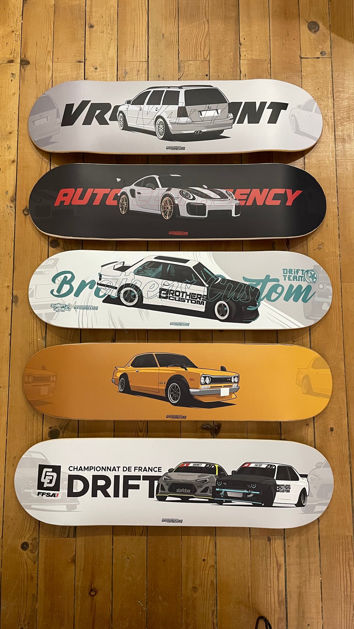 Ta voiture sur une planche de skate illustration wemakecom drift france skate design CFD championnat de france de drift driftmasters Jason Banet starfobar