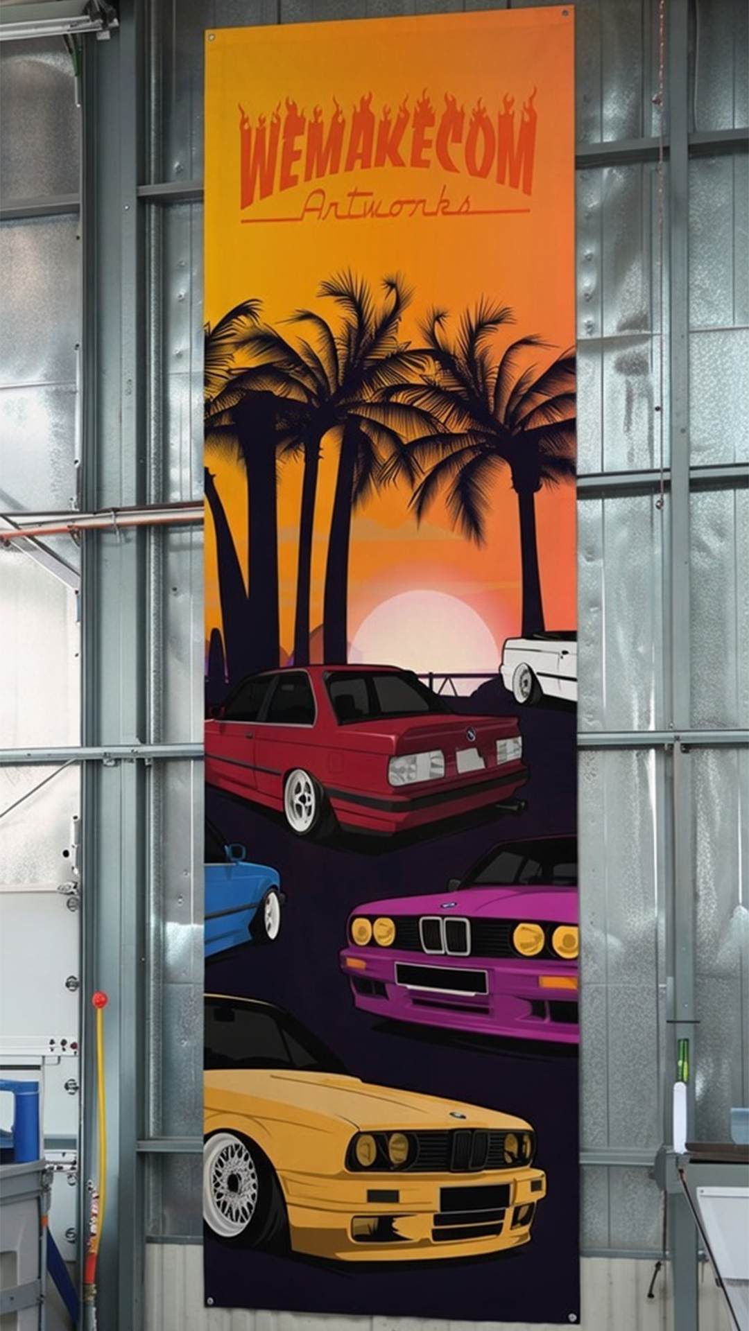 drapeau garage bmw e30 bfd event banderole starfobar boiserie