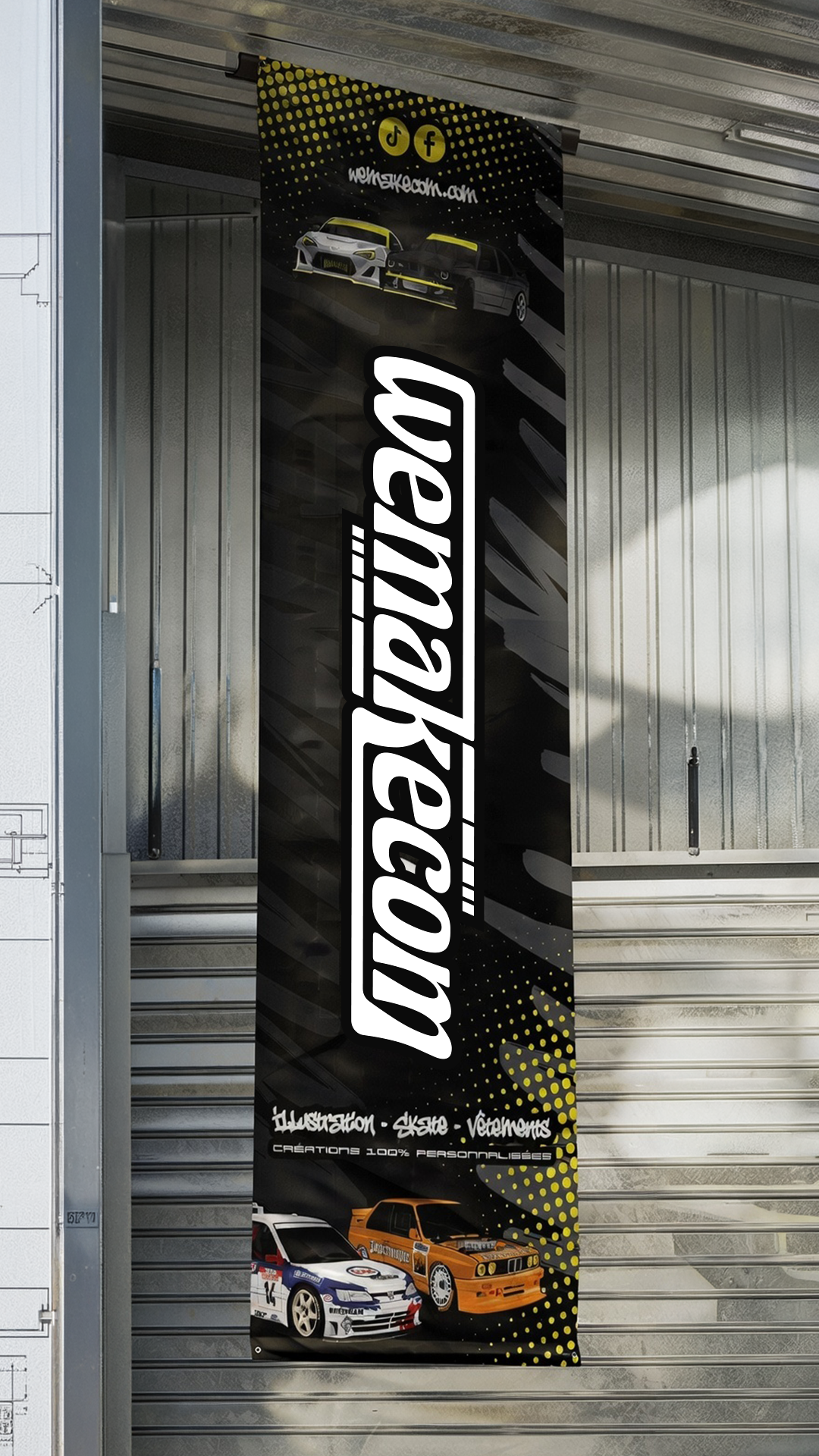 banderolegarage pas cher, décoration garage, bache garage, drapeau tuning deco, wemakecom banner garage