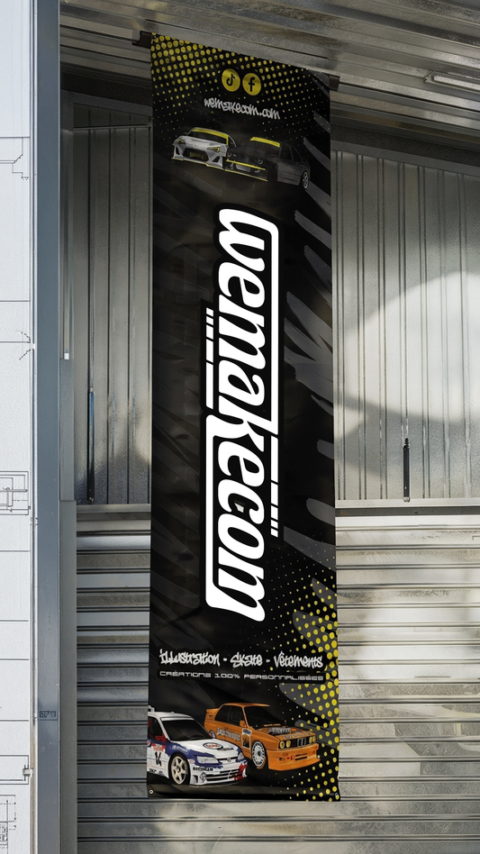 banderolegarage pas cher, décoration garage, bache garage, drapeau tuning deco, wemakecom banner garage